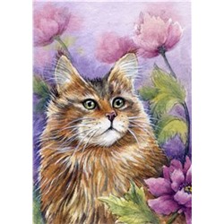 Алмазная мозаика картина стразами Пушистый кот с цветами, 40х50 см