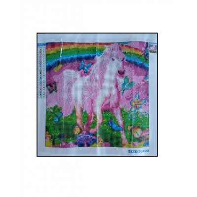 Алмазная мозаика картина стразами Лошадь с розовой гривой, 30х30 см