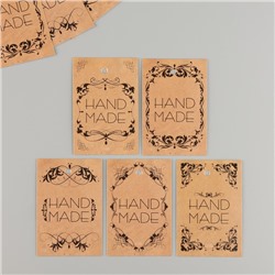 Бирка картон "Хэнд мэйд", крафт, набор 10 шт (5 видов) 4х6 см