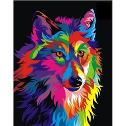Алмазная мозаика картина стразами Разноцветный волк, 30х40 см