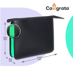 Папка пластиковая А5, 240 х 190 х 40 мм, молния сверху, Calligrata, "Офис", салатовая