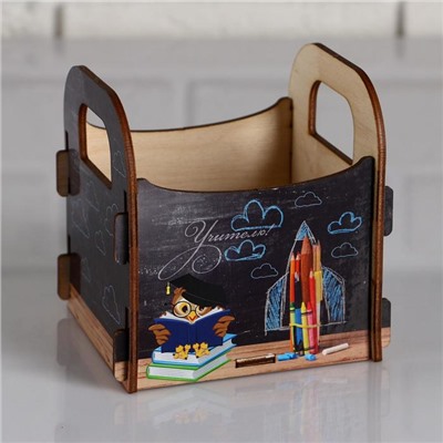 Кашпо деревянное 10.5×10×11 см подарочное Рокси Смит "Учителю. Сова, меловая доска", коробка