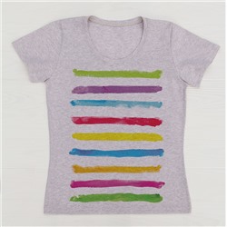 FU30BG-M0086 Женская футболка бежевый меланж с принтом Разноцветные полоски