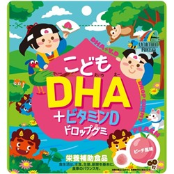 Жевательные витамины с DHA и витамином D со вкусом персика Unimat Riken Child DHA + Vitamin D Drop Gummy