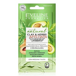 Eveline Natural clay&herbs Матирующе-очищающая bioМаска пилинг зеленая глина 8мл.