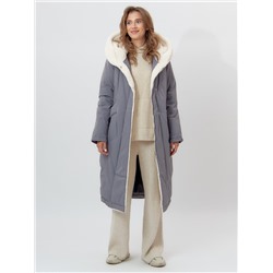 Пальто утепленное женское зимние серого цвета 112288Sr