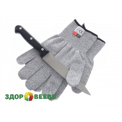 Антипорезные защитные перчатки (серые, пара штук, размер L) Артикул: 4216