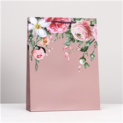 Пакет подарочный "цветы" темно-розовый, 32,5 х 42,5 х 10 см