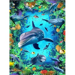 Алмазная мозаика картина стразами Стая дельфинов, 30х40 см