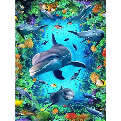 Алмазная мозаика картина стразами Стая дельфинов, 30х40 см