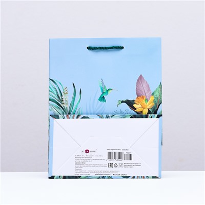 Пакет подарочный "Колибри в цветах",  18 х 22,3 х 10 см