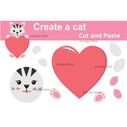 049-0555 Фетр с рисунком (А4) - Набор картинок "Сердечный котенок"
