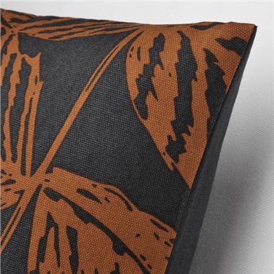 HÖSTKVÄLL ХЁСТКВЭЛЛ, Чехол на подушку, орнамент «лист» черный/оранжевый, 50x50 см