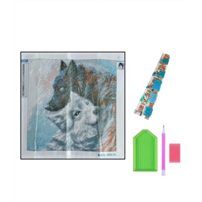 Алмазная мозаика картина стразами Пара волков, 30х30 см
