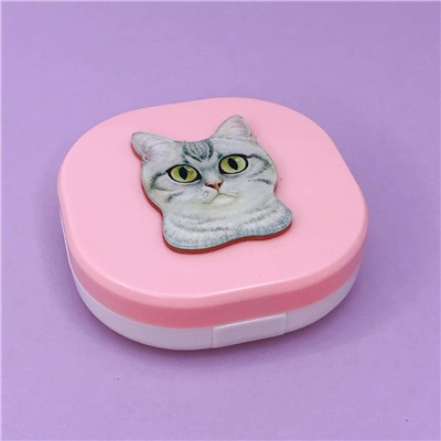 Контейнер для линз "Purebred Cat", pink-gray