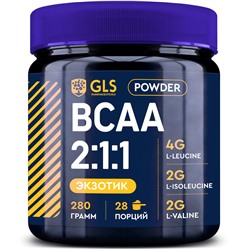 BCAA 2:1:1 (БЦАА), аминокислоты для набора массы, выносливости и восстановления, 280 г / 28 порций со вкусом «Экзотик»