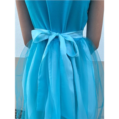 Нарядное бирюзовое платье с фатином для девочки 825114-ДН22
