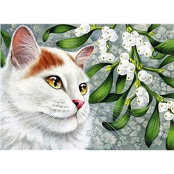 Алмазная мозаика картина стразами Белый кот, 40х50 см