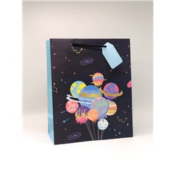 Подарочный пакет(M) "Many planets" blue