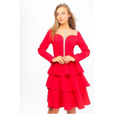 Платье с воланами Красная