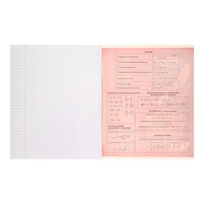 Тетрадь предметная "Доска", 48 листов в клетку "Алгебра", со справочным материалом, обложка мелованный картон, блок офсет