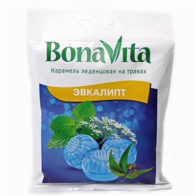 Карамель леденцовая Bona Vita БАД "Эвкалипт" с витамином С" на травах 60 гр