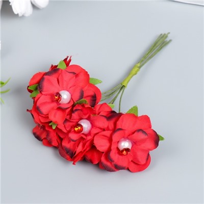 Цветы для декорирования "Колерия красная" с жемчужинкой и стразой 1 букет=6 цветов