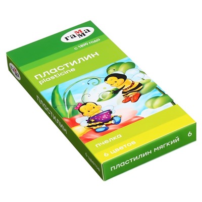 Пластилин мягкий (восковой) 6 цветов 90 г Гамма "Пчелка", со стеком, картонная упаковка 280029Н