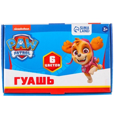 Гуашь 6 цветов по 20 мл, Paw Patrol, карамельная