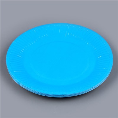 Тарелка бумажная однотонная, голубой цвет 18 см, набор 10 штук