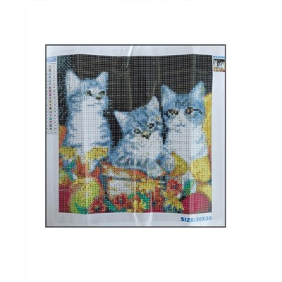 Алмазная мозаика картина стразами Три котёнка, 30х30 см