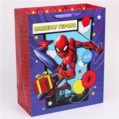 Пакет ламинированный вертикальный, 40 х 49 х 19 см "С Днем рождения", Человек-паук