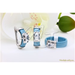 Серьги и кольцо керамика голубая CNS21912