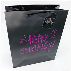 Подарочный пакет(M) "Happy birthday", black