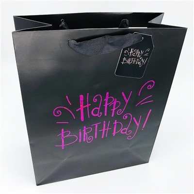 Подарочный пакет(M) "Happy birthday", black