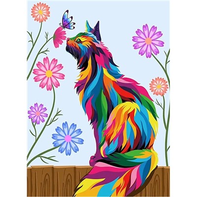 Алмазная мозаика картина стразами Разноцветный кот, 15х20 см