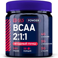 BCAA 2:1:1 (БЦАА), аминокислоты для набора массы, выносливости и восстановления, 280 г / 28 порций со вкусом «Ягодный пунш»