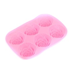 Форма силиконовая 6 ячеек "Роза", 24.5х16.5см, вес 94гр, розовый, Сибирская посуда, SP-531