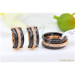 Серьги и кольцо керамика черная CN25457