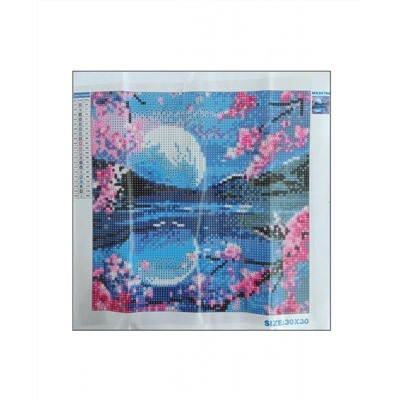 Алмазная мозаика картина стразами Цветущая сакура на фоне полнолуния, 30х30 см
