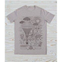 FU31BG-M0084 Мужская футболка бежевый меланж с принтом Путешествие в облаках