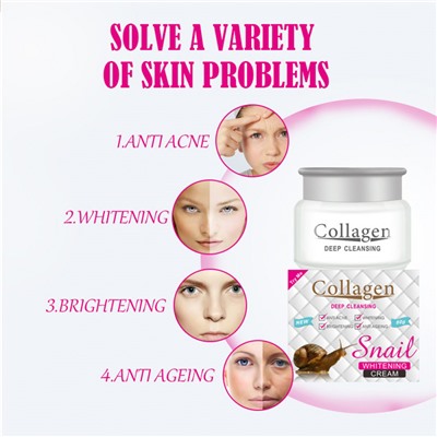 Крем для лица с муцином улитки и коллагеном Collagen Deep Cleansing Snail Whitening 80 g