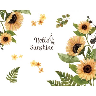 Наклейка многоразовая интерьерная  "Hello Sunshine" подсолнухи (2653)