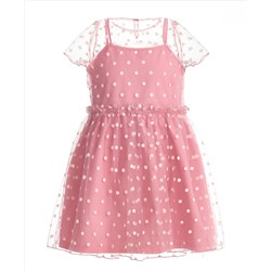 Розовое нарядное платье в горошек