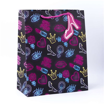 Подарочный пакет(M) "Neon shoes", black