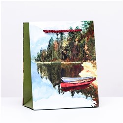 Пакет подарочный "Лодка у реки", 11,5 х 14,5 х 6,5 см