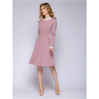 Платье розовое длины мини с длинными рукавами