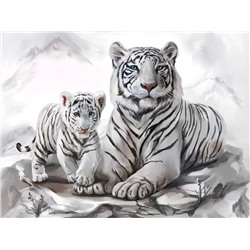 Алмазная мозаика картина стразами Тигрица с тигрёнком, 30х40 см