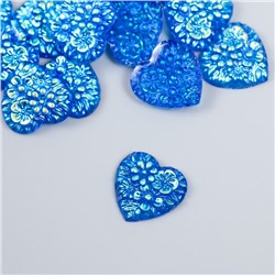 Декор для творчества пластик  "Сердце" голография синий набор 20 шт 1,6х1,6 см