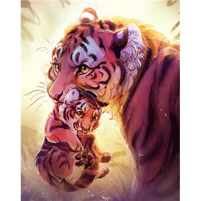 Алмазная мозаика картина стразами Тигрица с тигрёнком, 50х65 см